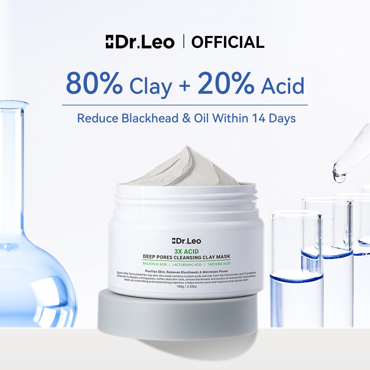 Mascarilla de Arcilla Purificante y Limpieza Profunda de Poros con Arcilla Blanca Amazónica - 2 Piezas