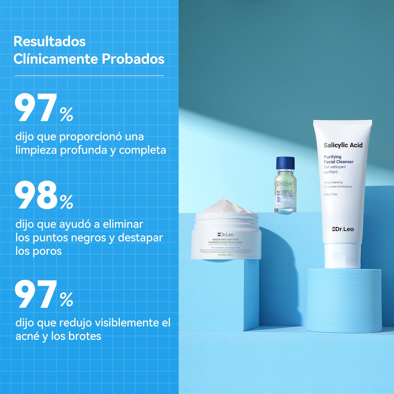 Set antiacné de 3 pasos (Mascarilla de arcilla + Loción secante + Limpiador)