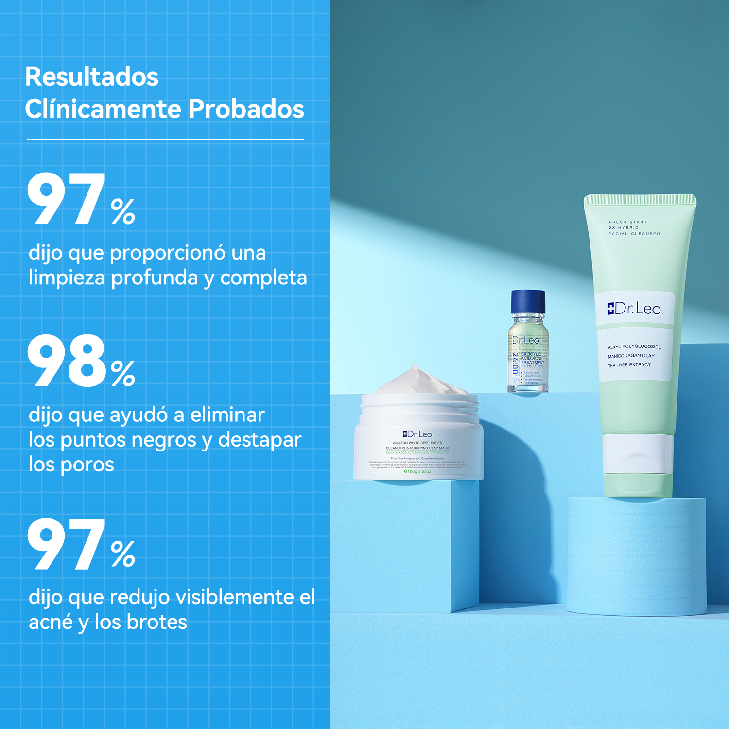 Set antiacné de 3 pasos (Mascarilla de arcilla + Loción secante + Limpiador facial de doble tubo)