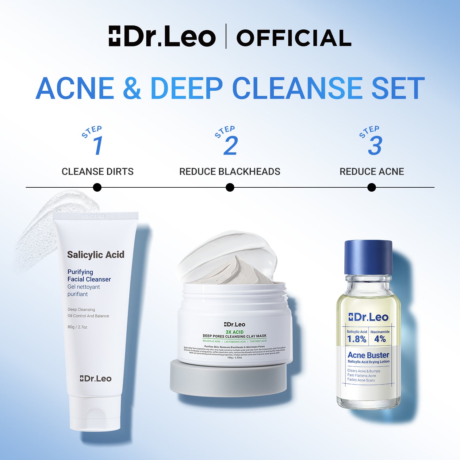 ACNE LOTION H 3点セット 3-Step Acne Control Routine (Cleanser + Mask + Drying Lotion Plus